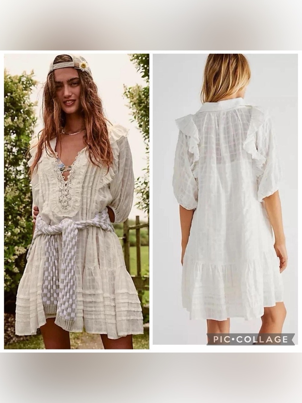 FREE PEOPLE ELORA PEASANT BOHO MINI DRESS IVORY SIZE XS